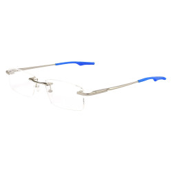 Armação de Óculos Retangular Flutuante Sem Aro Wingback Prata e Azul